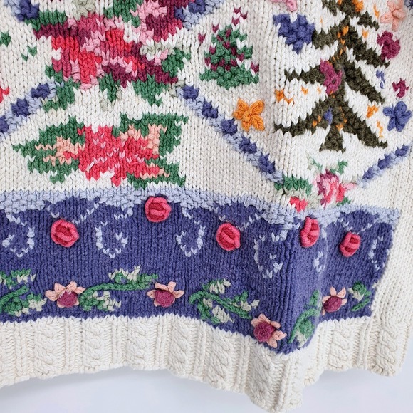 VTG 90s Crystal Kobe Floral Housecore Embroidered Novelty Heavy Knit Sweater L - Picture 8 of 10